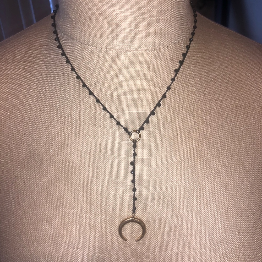 Crescent Moon black beaded Necklace